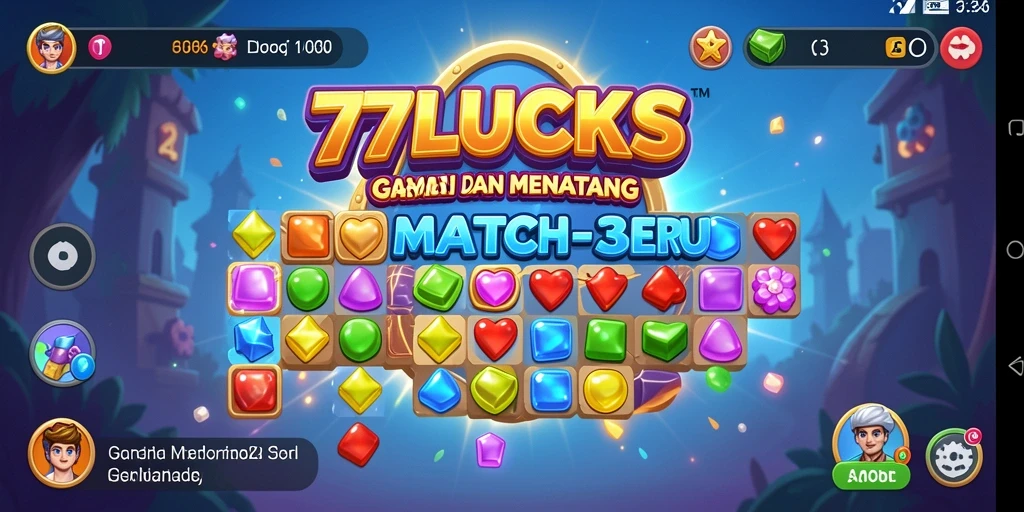 Screenshot gameplay 77LUCKS dengan aksi match-3 yang seru.