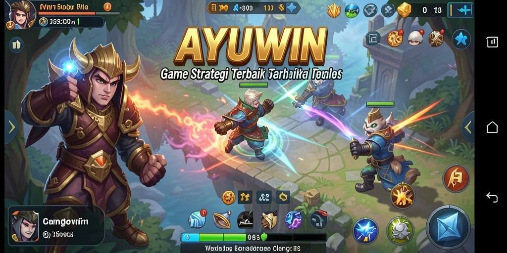 Screenshot gameplay AYUWIN menampilkan pertempuran strategis yang mendebarkan.