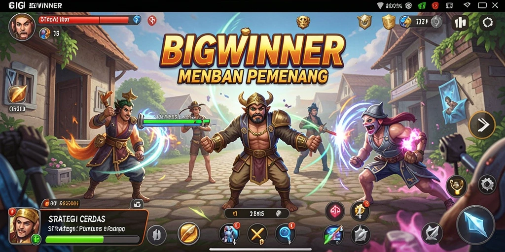 Screenshot gameplay <strong>BIGWINNER</strong> menampilkan pertempuran strategis yang mendebarkan.
